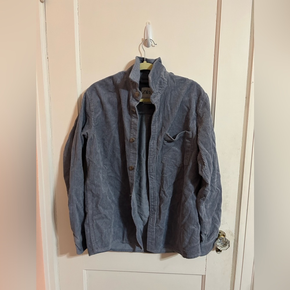 Zara Corduroy Button Down Blue NWOT Medium